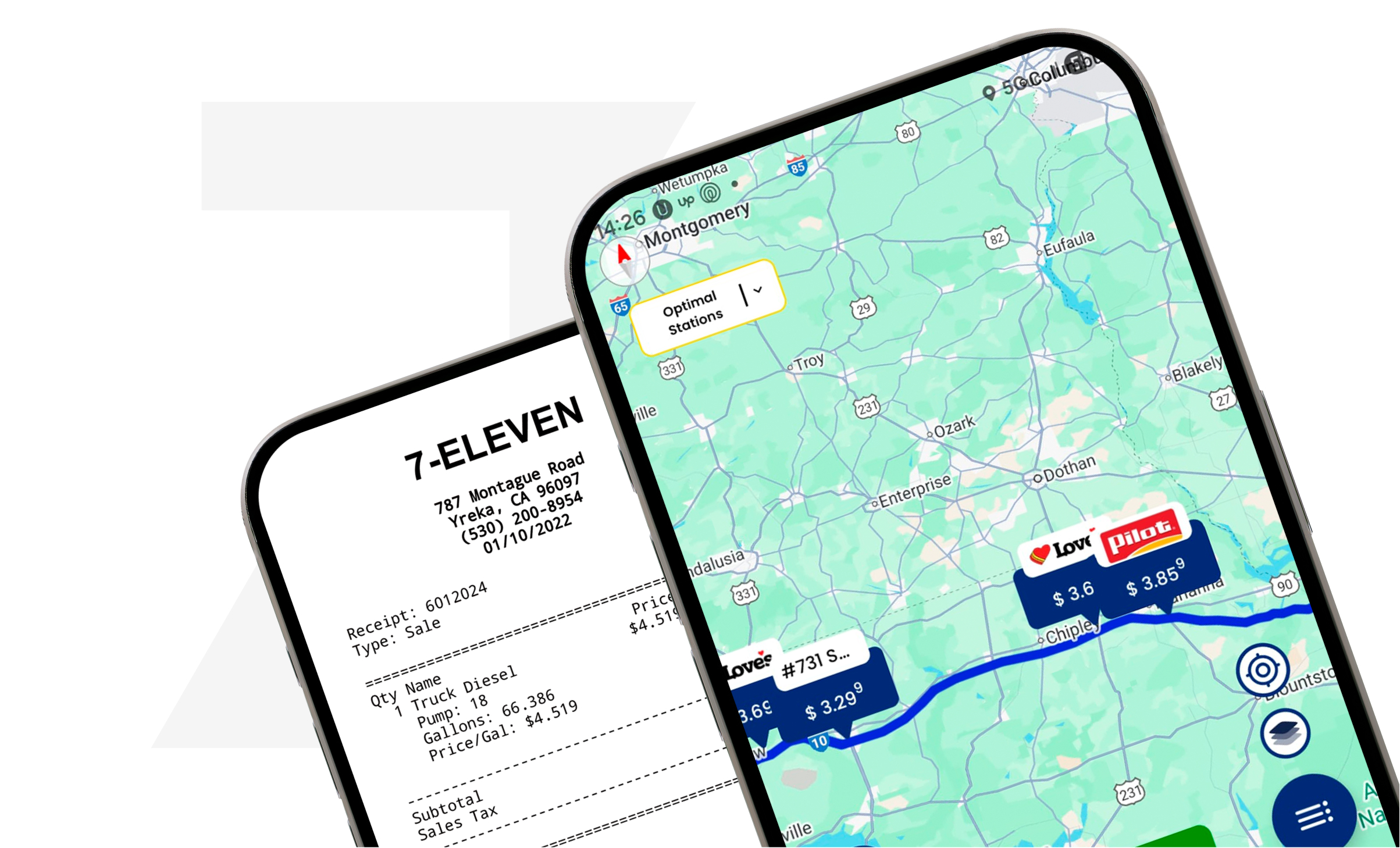 fuel stations map view with receipt